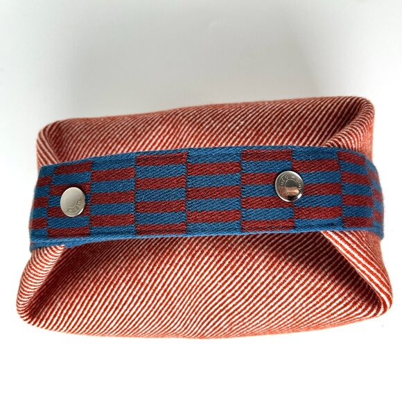 HERMES Bride-A-Brac H Natte Wool PM Tomette Red Blue Pouch Toiletry Bag - Picture 7 of 12